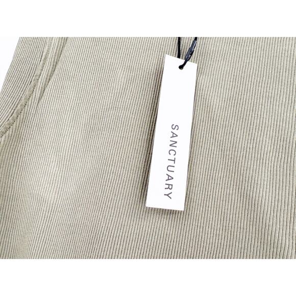 SANCTUARY Top Size XS NEW Sage Green Ribbed Ruched Tank Crew Neck - Picture 3 of 10